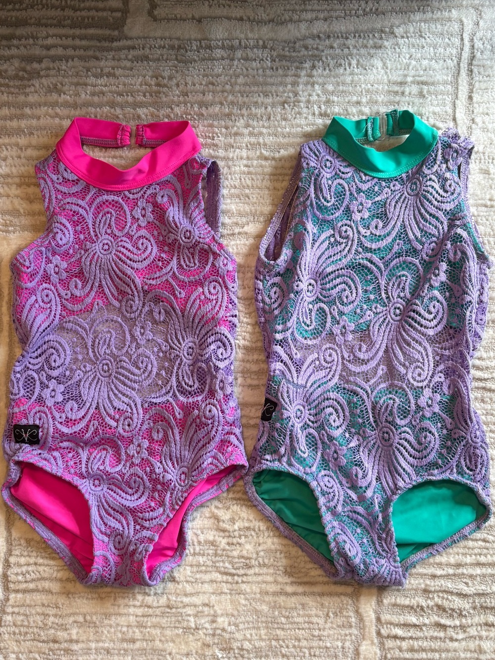 Kandi Kouture Girls Colorblock Lace Overlay Leotards with Bright Trim